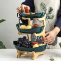 3 tiers ceramic fruit candy dish tray with wooden stand decorative cheap 3 tier bamboo cake stand fruit tray